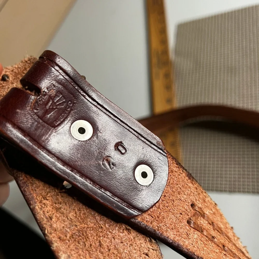 Vintage Adeze Denver 1975 Jumping Trout Brass Buckle Tooled Leather Belt 40